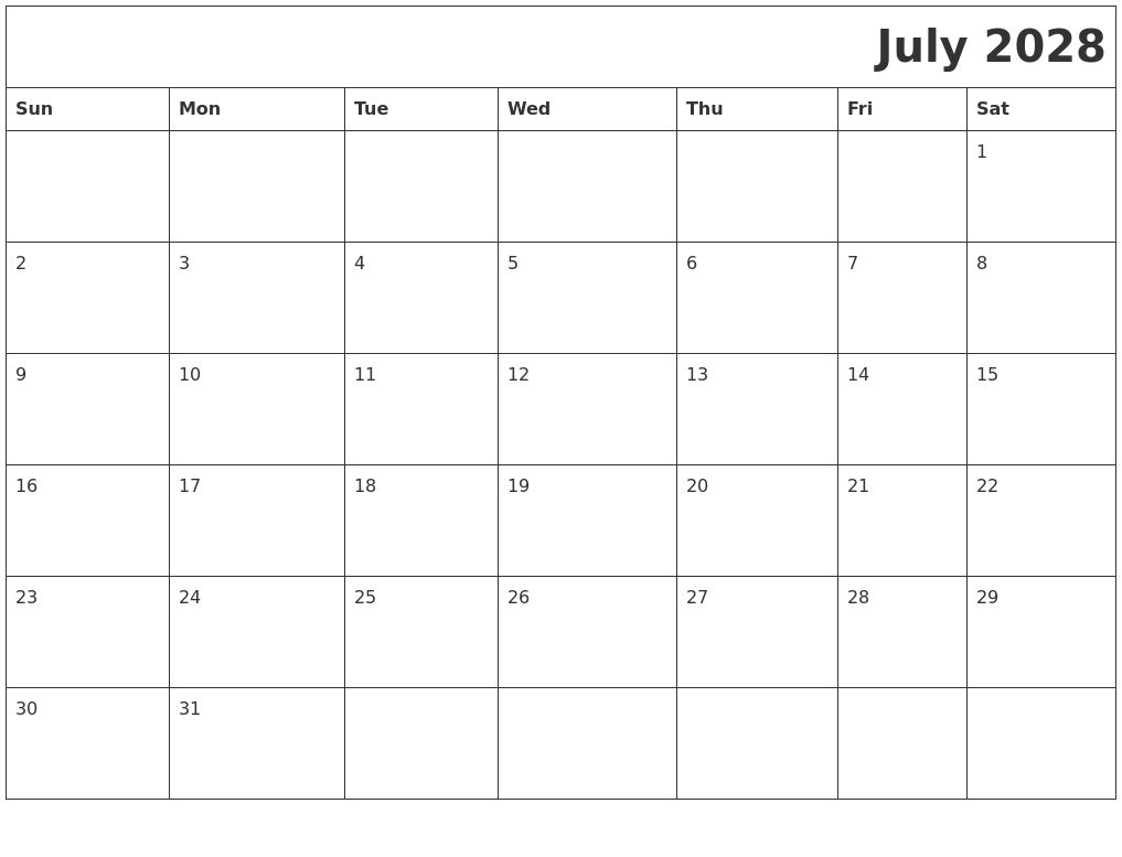 July 2028 Download Calendar