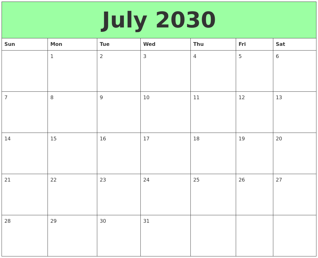 July 2030 Printable Calendars