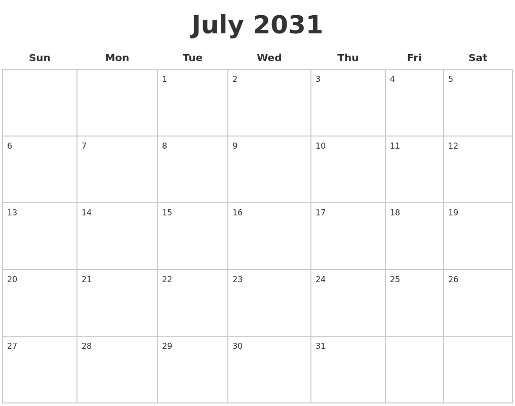 July 2031 Blank Calendar Pages