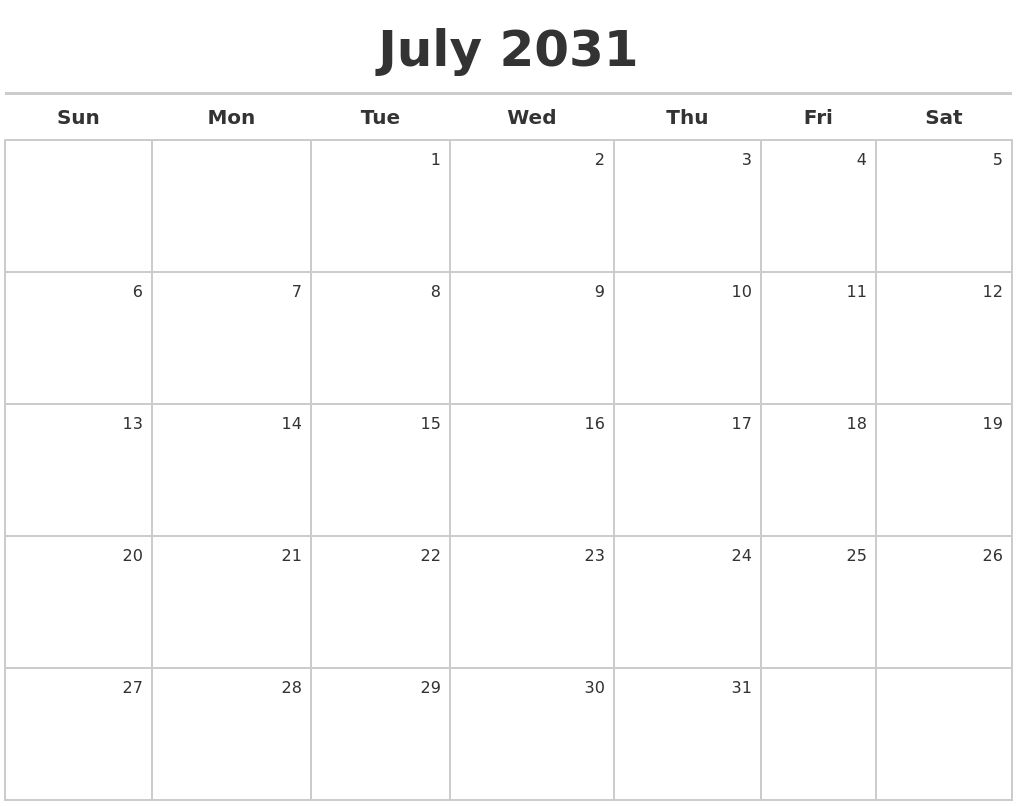 July 2031 Calendar Maker