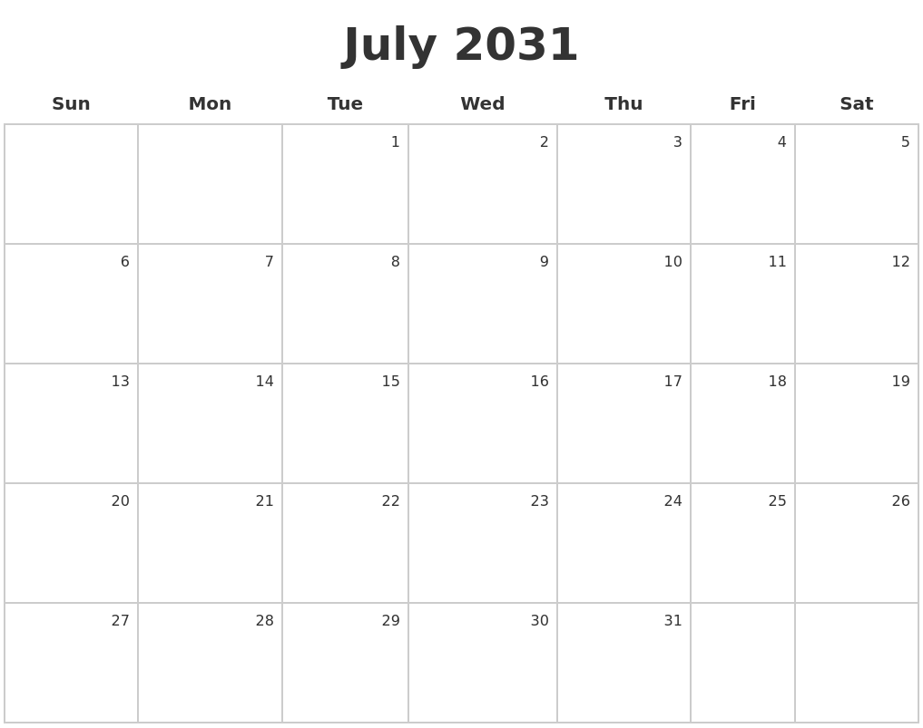 July 2031 Make A Calendar