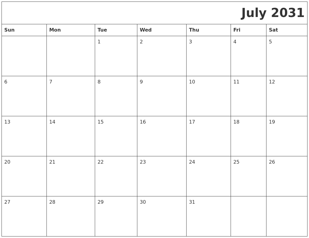 July 2031 Printable Calender