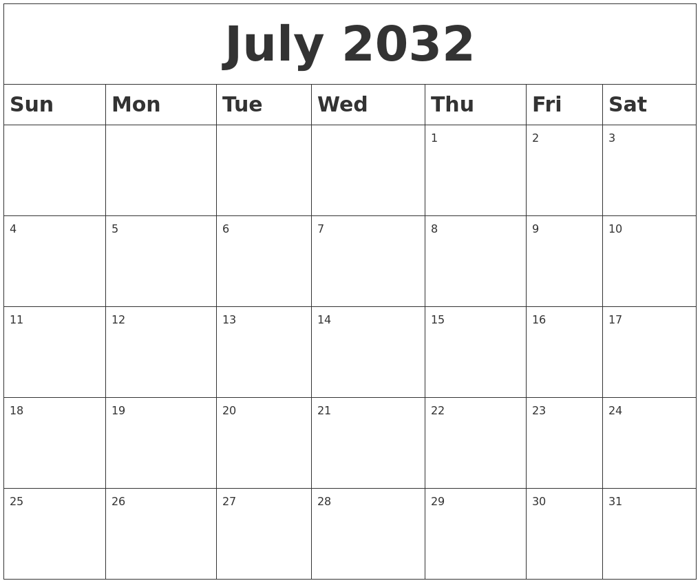 July 2032 Blank Calendar