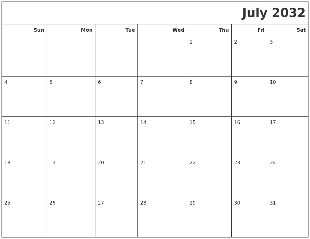 July 2032 Calendars To Print