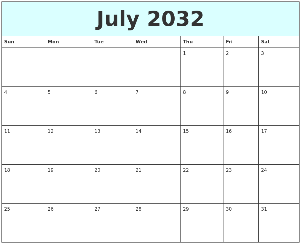 July 2032 Free Calendar
