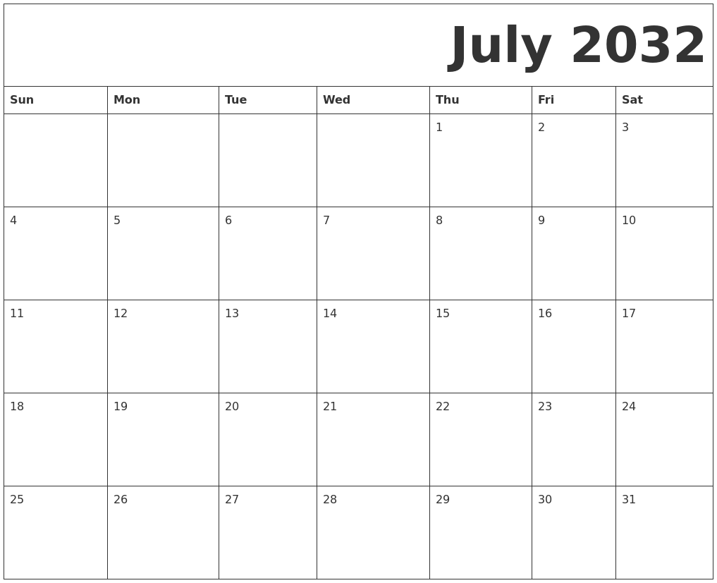 July 2032 Free Printable Calendar