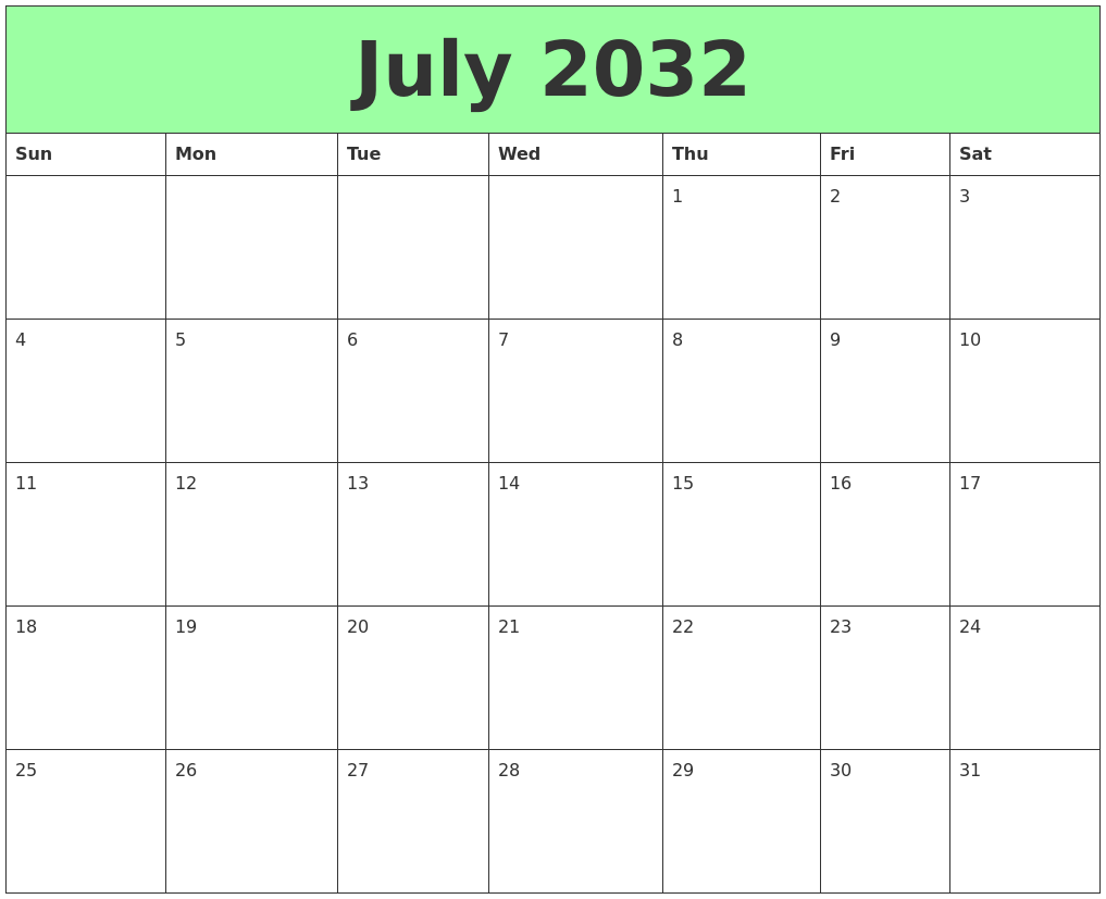July 2032 Printable Calendars