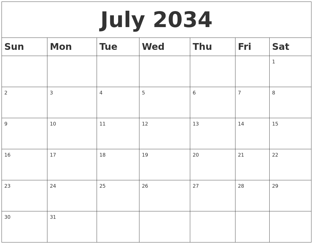 July 2034 Blank Calendar