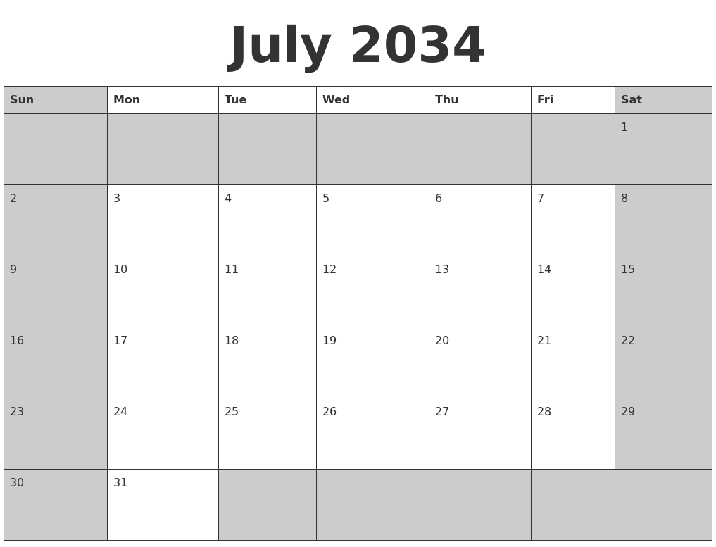 July 2034 Calanders