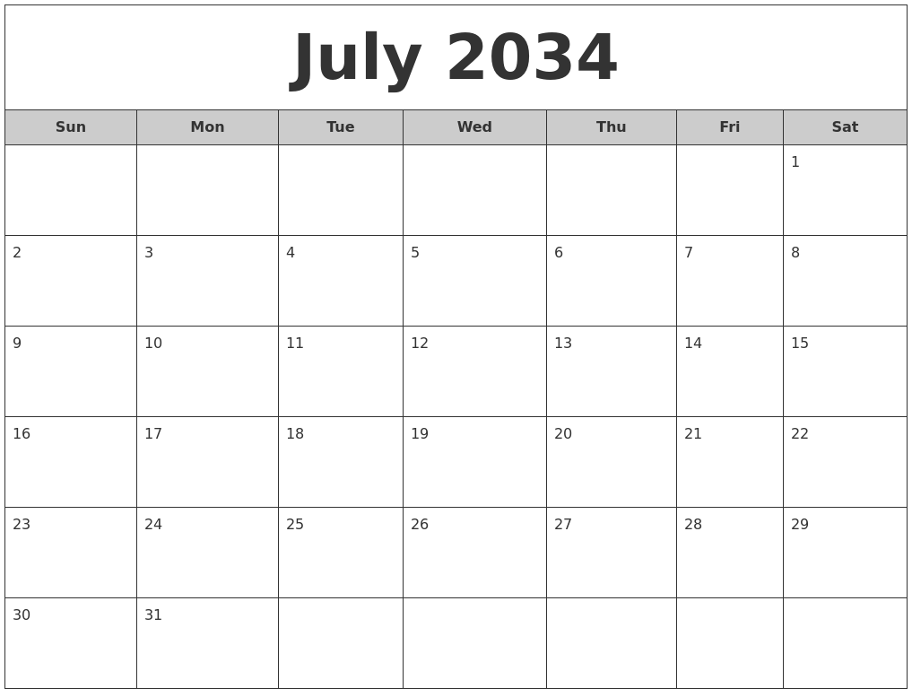 July 2034 Free Monthly Calendar