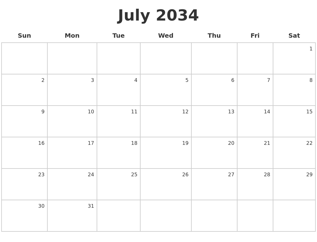 July 2034 Make A Calendar