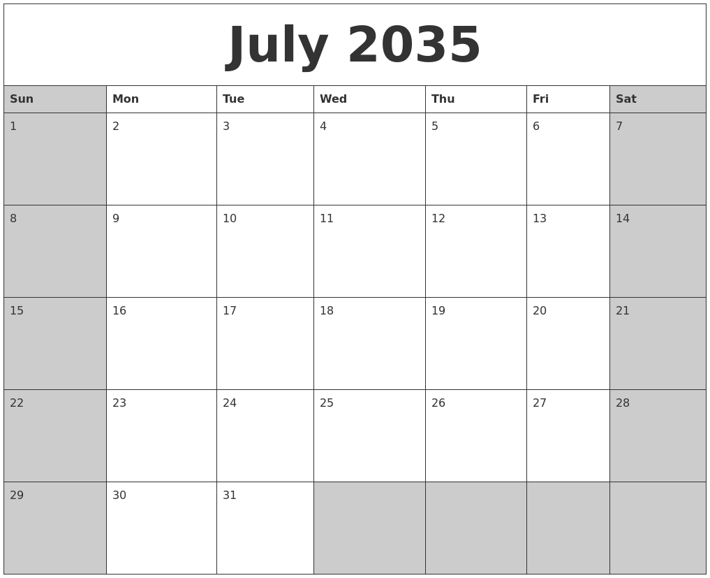 July 2035 Calanders