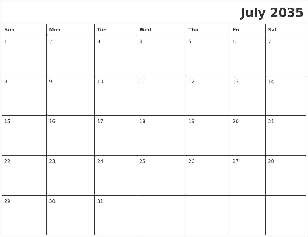 July 2035 Download Calendar