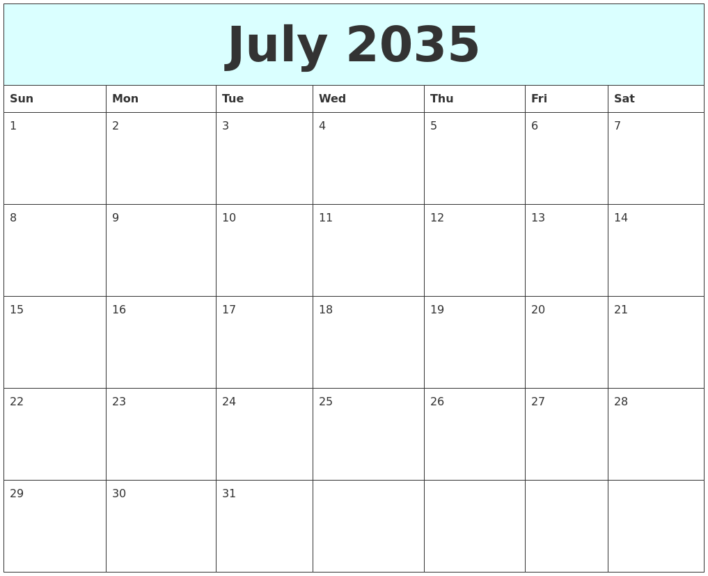 July 2035 Free Calendar