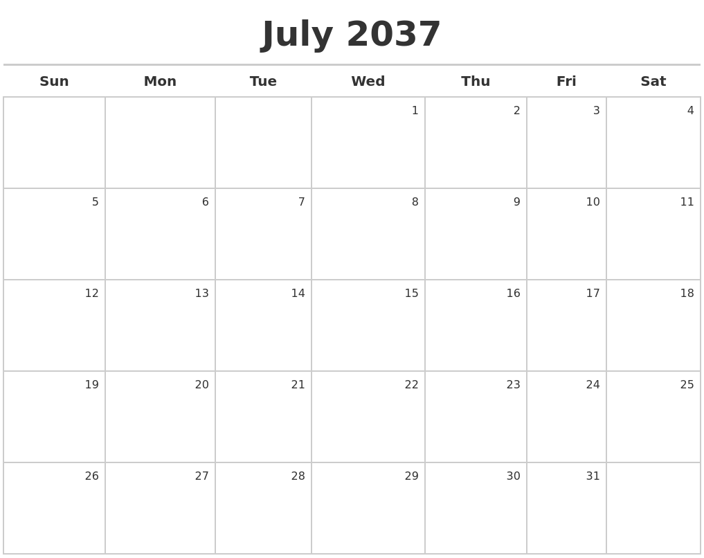 July 2037 Calendar Maker