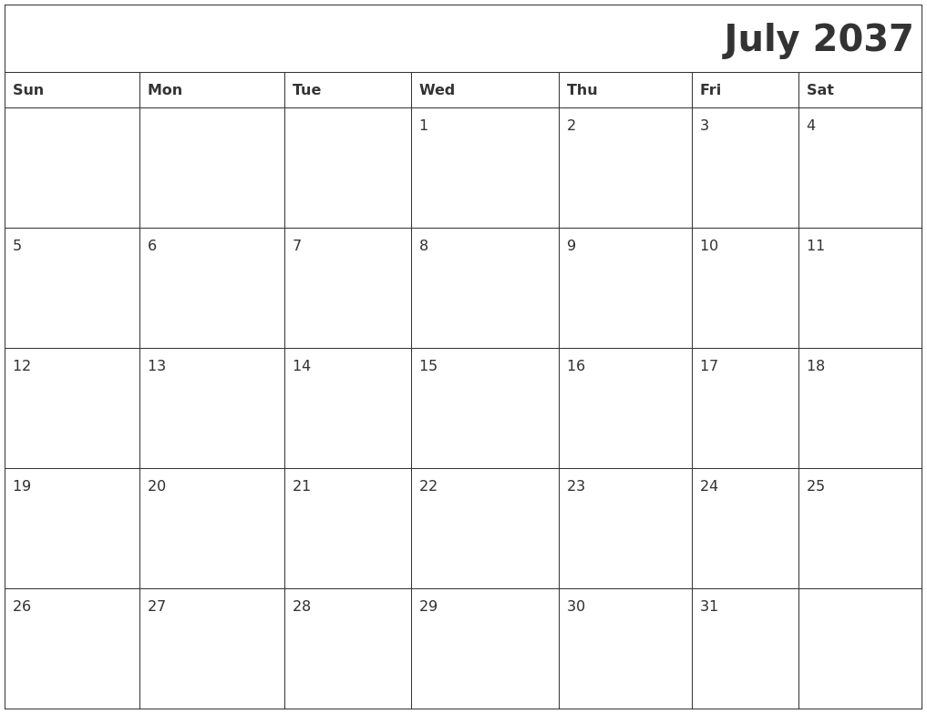 July 2037 Download Calendar