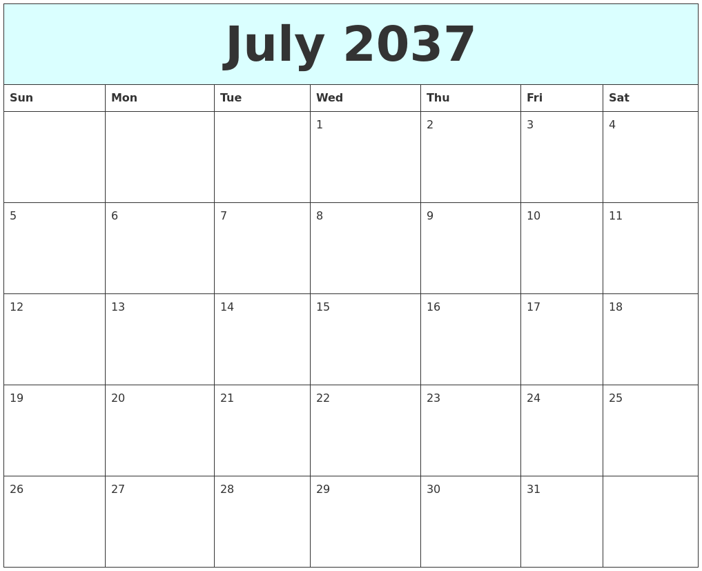 July 2037 Free Calendar