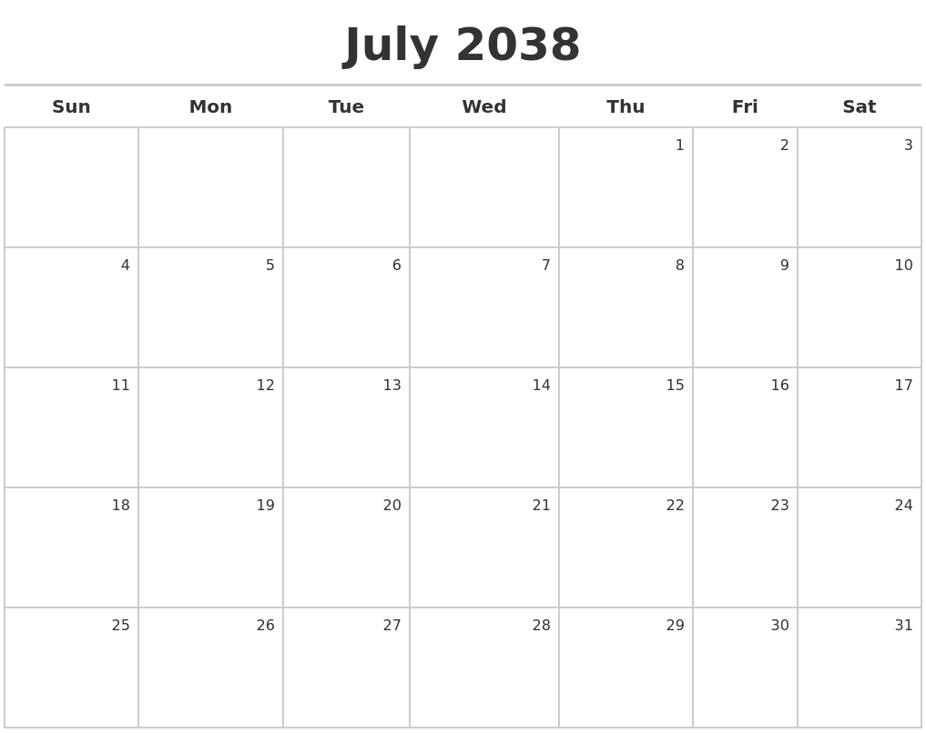 July 2038 Calendar Maker