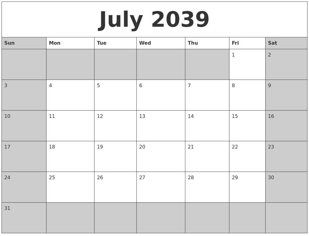 July 2039 Calanders