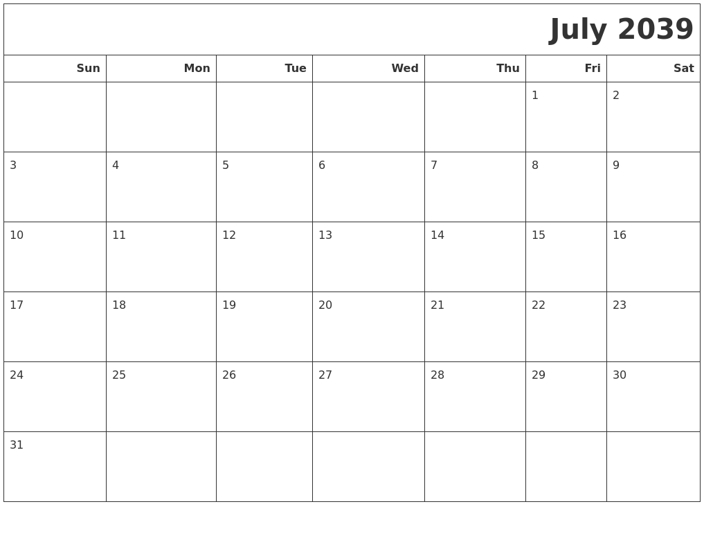 July 2039 Calendars To Print