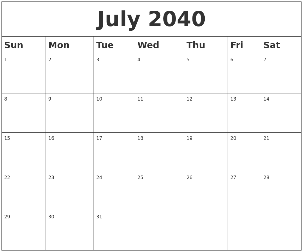 July 2040 Blank Calendar
