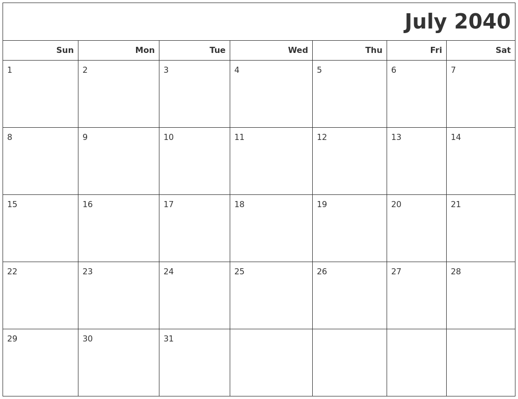 July 2040 Calendars To Print