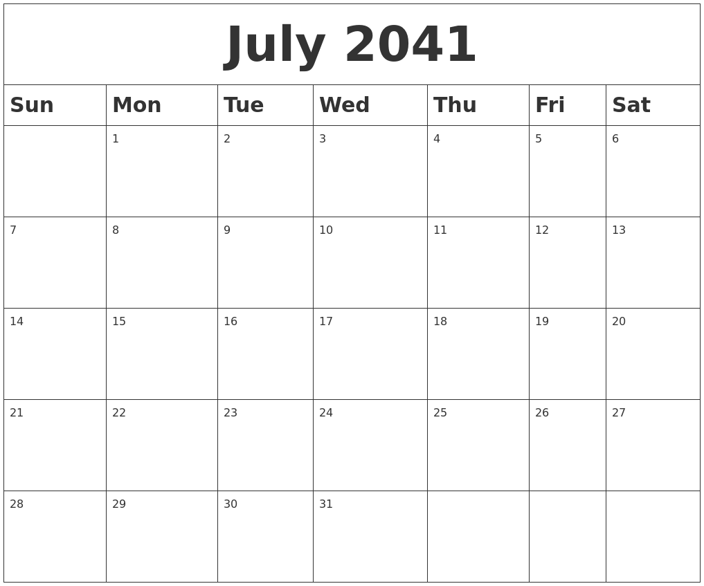 July 2041 Blank Calendar