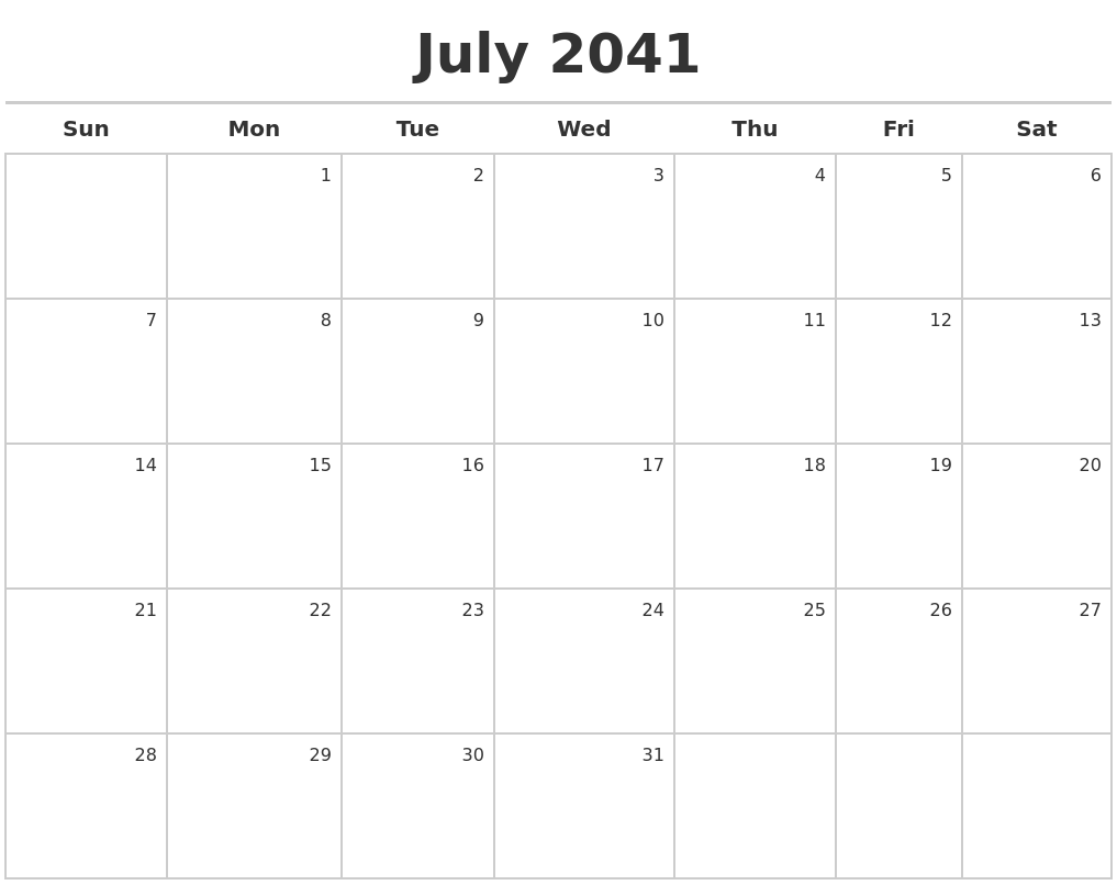 July 2041 Calendar Maker