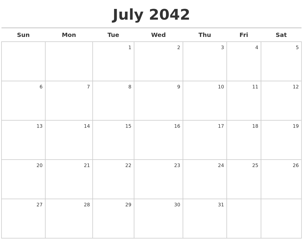 July 2042 Calendar Maker