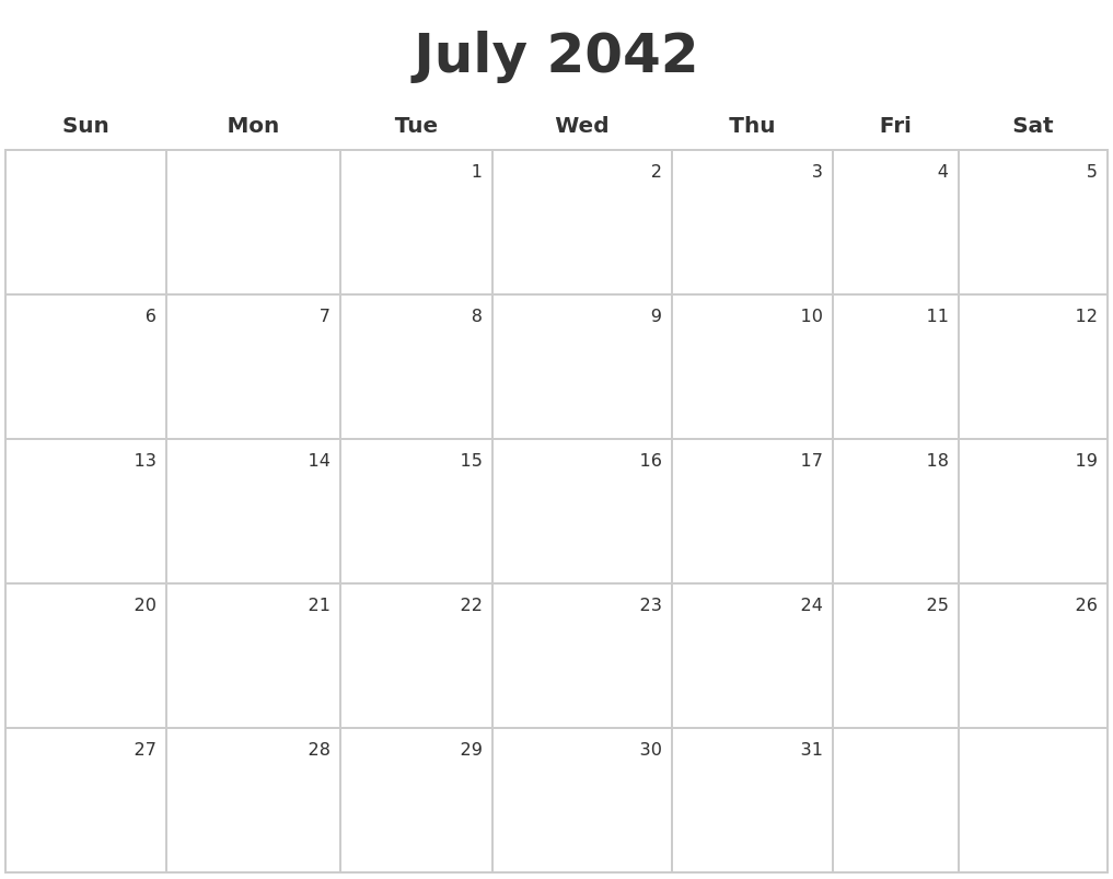 July 2042 Make A Calendar
