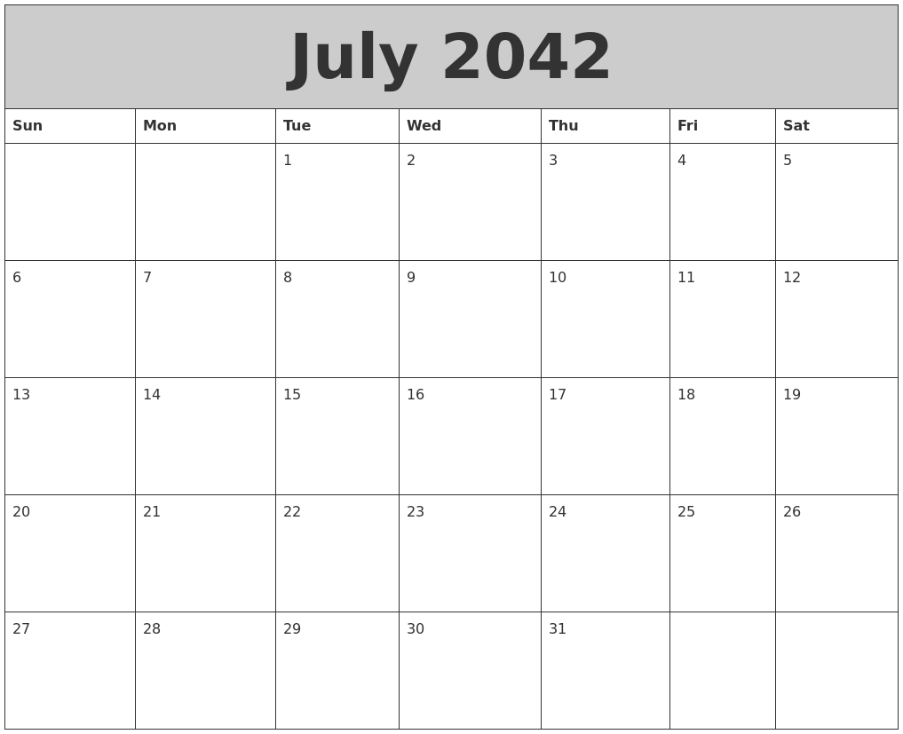 July 2042 My Calendar