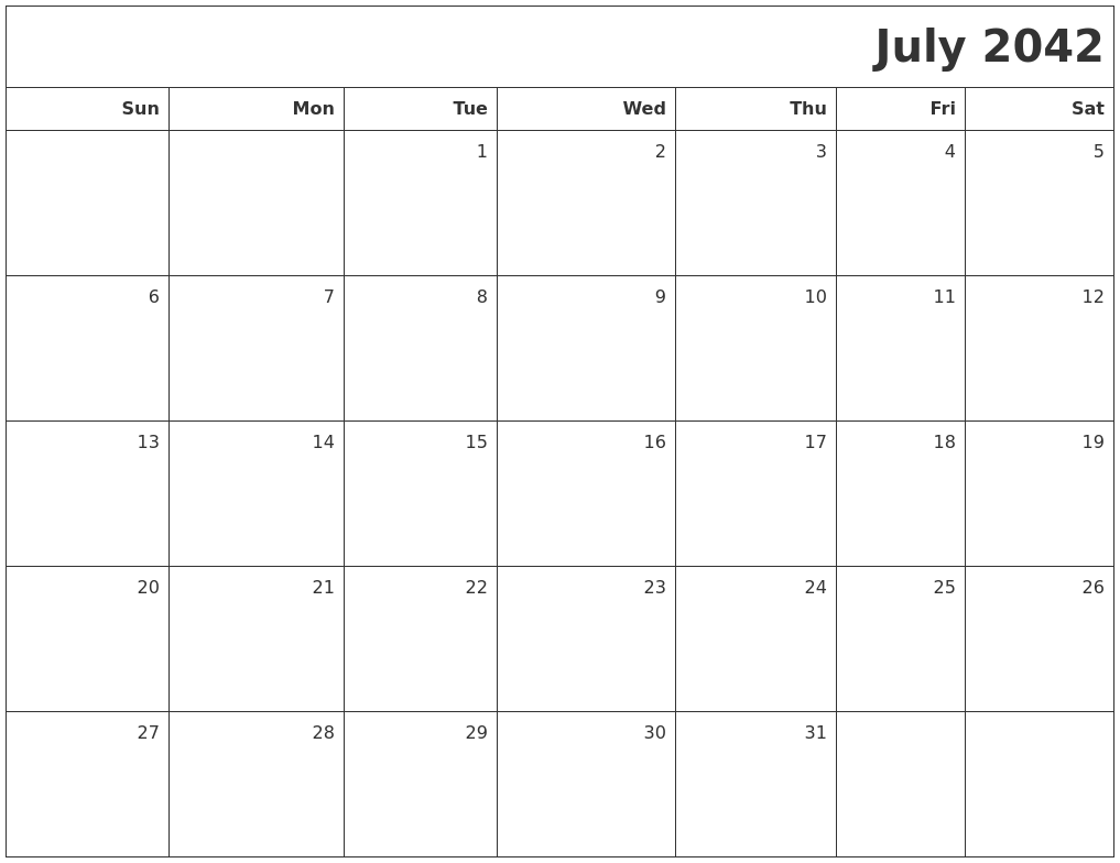 July 2042 Printable Blank Calendar