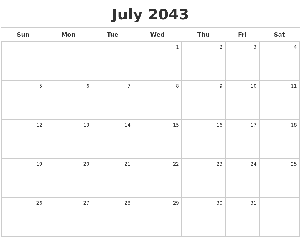 July 2043 Calendar Maker