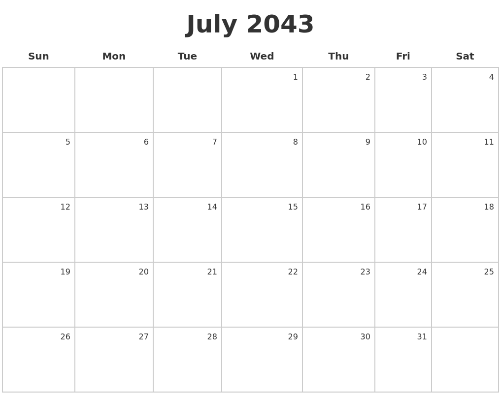 July 2043 Make A Calendar