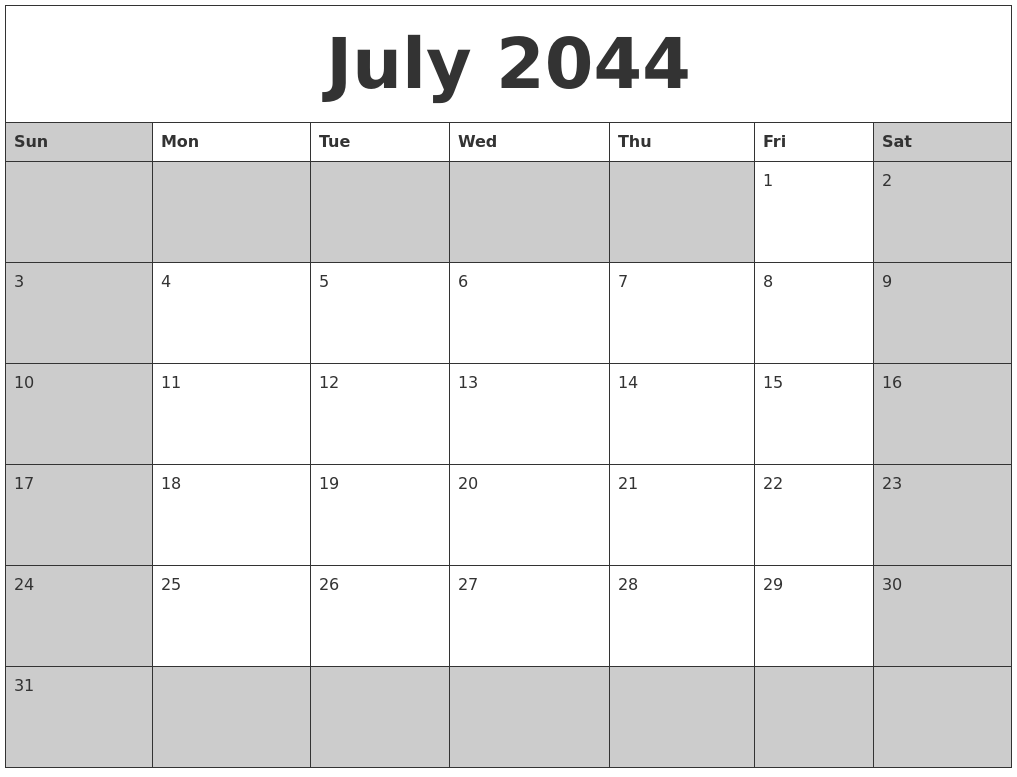 July 2044 Calanders