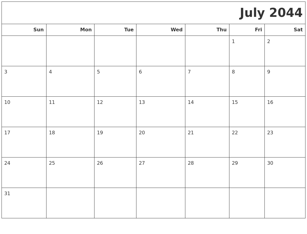 July 2044 Calendars To Print