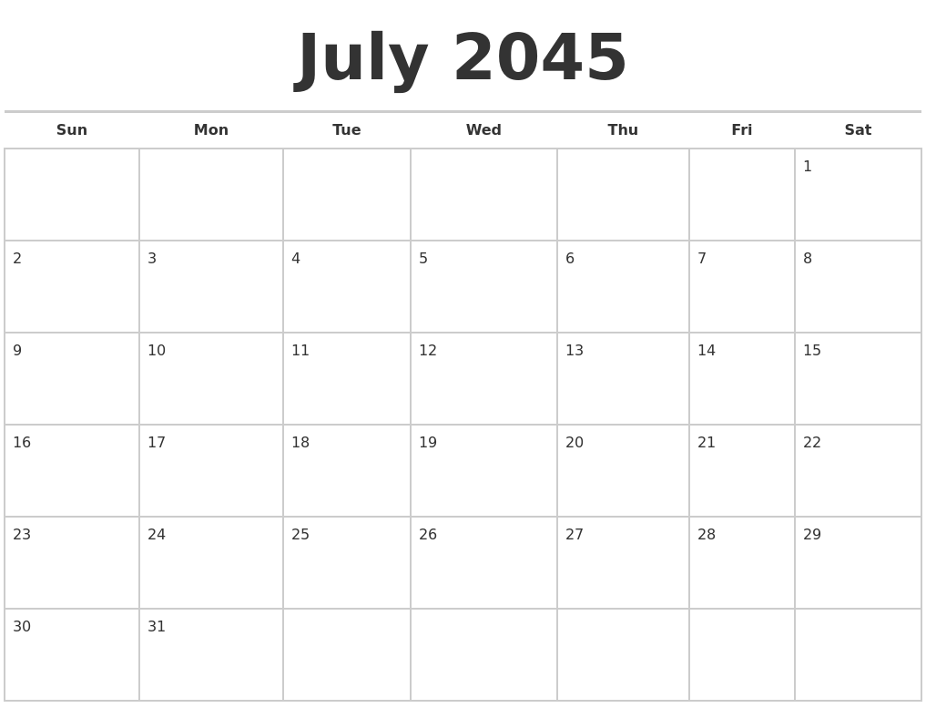 July 2045 Calendars Free