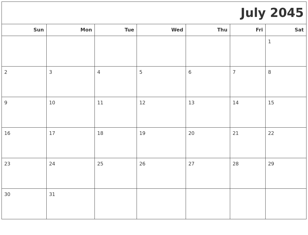 July 2045 Calendars To Print