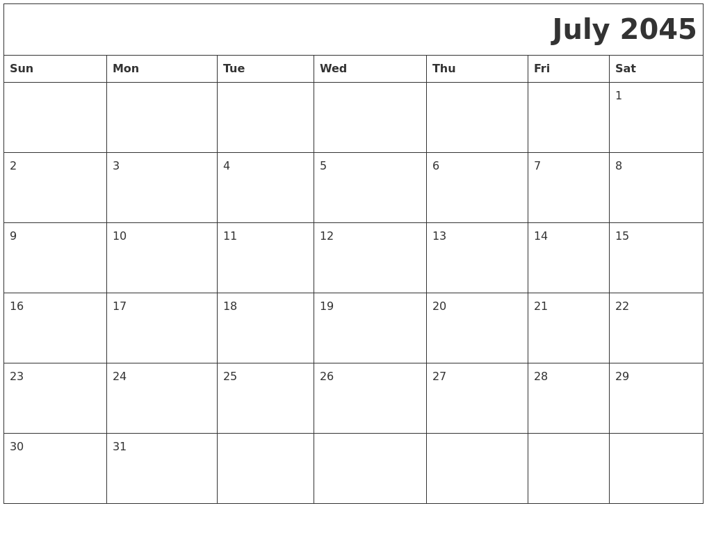 July 2045 Download Calendar