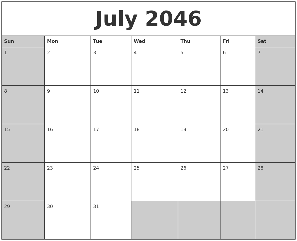 July 2046 Calanders