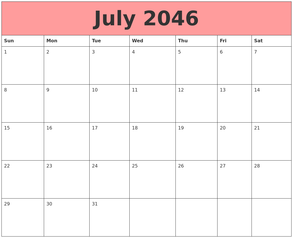 July 2046 Calendars That Work