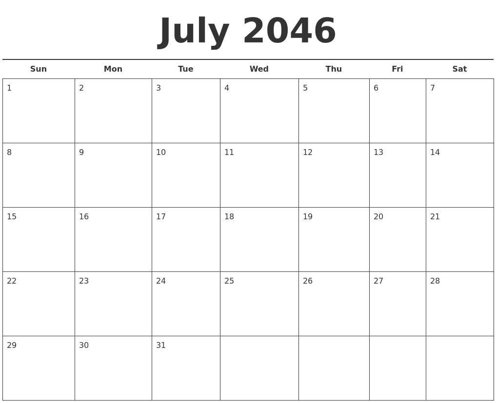 July 2046 Free Calendar Template