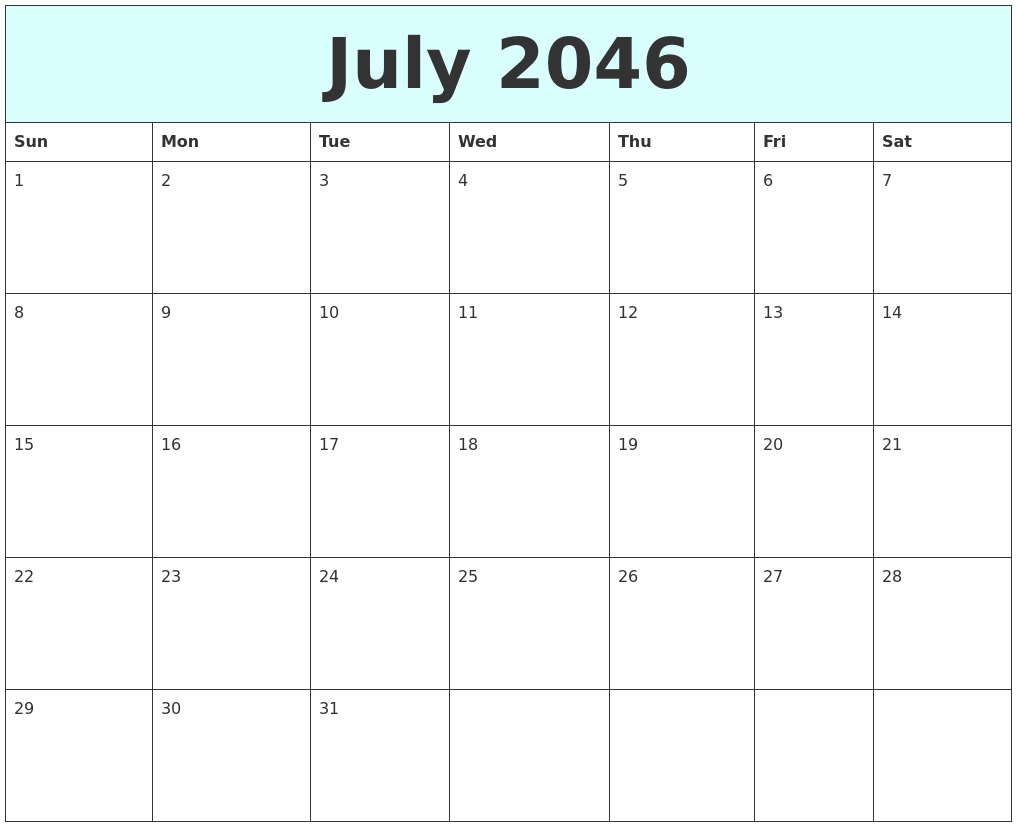 July 2046 Free Calendar