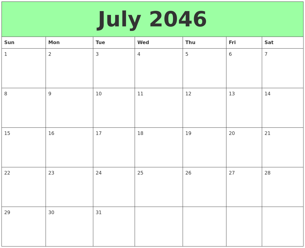 July 2046 Printable Calendars
