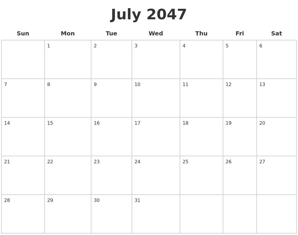 July 2047 Blank Calendar Pages
