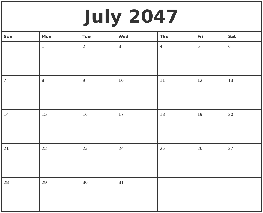 July 2047 Blank Printable Calendars