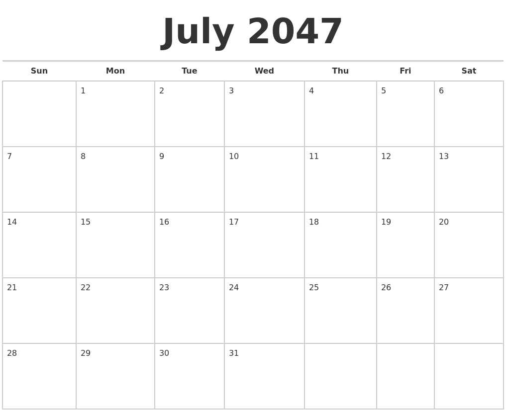 July 2047 Calendars Free