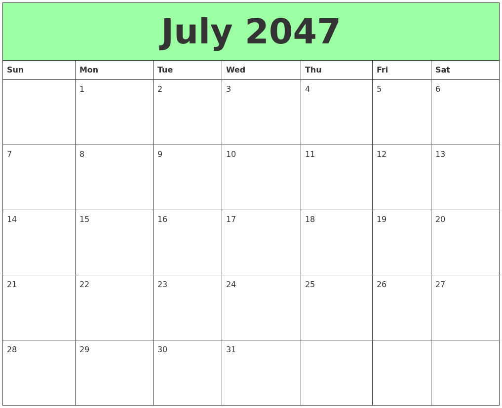 July 2047 Printable Calendars