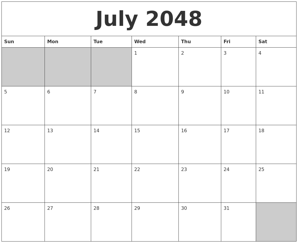 July 2048 Blank Printable Calendar
