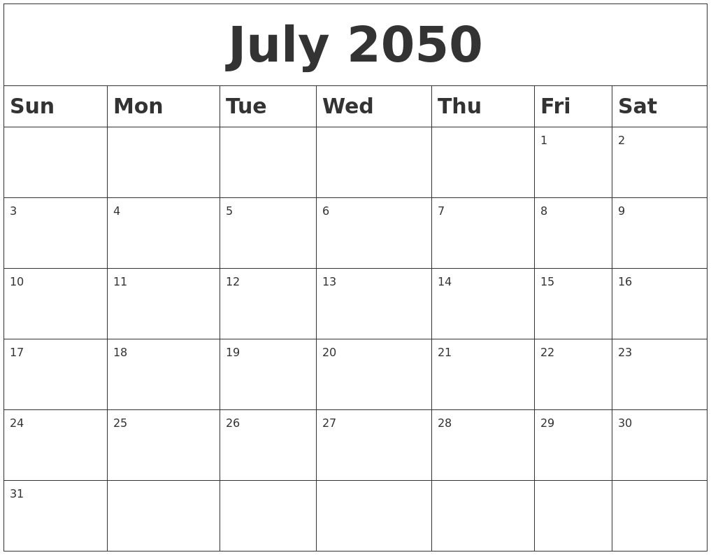 July 2050 Blank Calendar